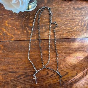 Rosary beads cross metal silver and gun metal gray